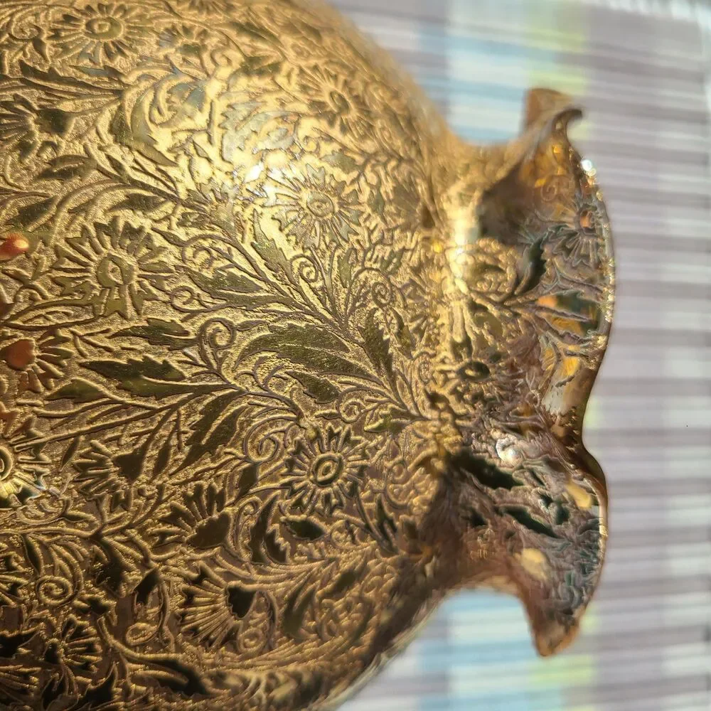 Vintage Glastonbury Lotus 22K Gold Encrusted Rose Bowl Globe Vase Ruffled Rim